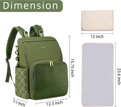 Stylish Baby Diaper Bag, Baby Bag with Changing Pad, Pacifier Case& Stroller Straps, Large Diaper Backpack Boy Girl, Water Resistant Travel Diaper Backpack for Mom Dad