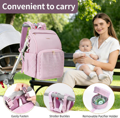 Stylish Baby Diaper Bag, Baby Bag with Changing Pad, Pacifier Case& Stroller Straps, Large Diaper Backpack Boy Girl, Water Resistant Travel Diaper Backpack for Mom Dad