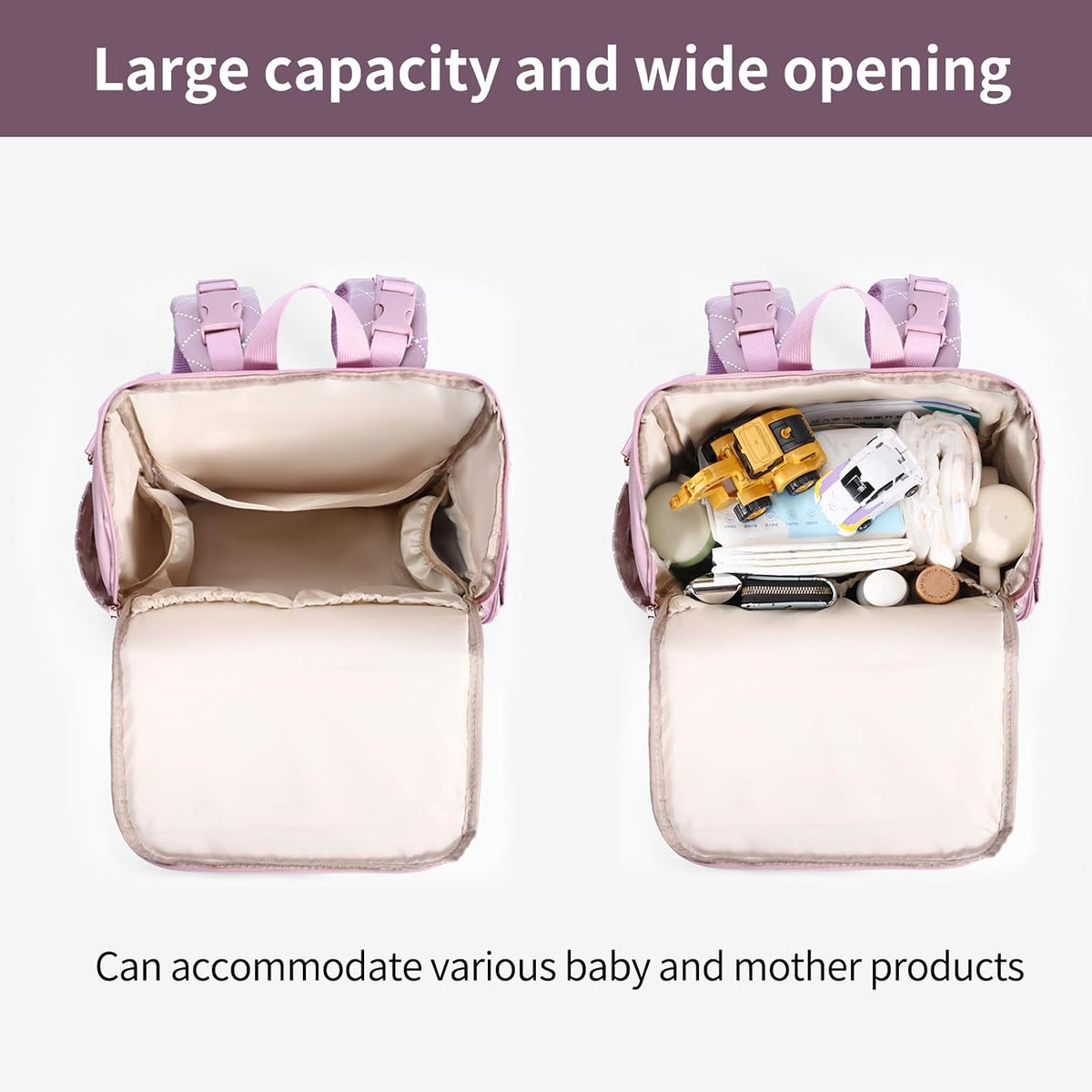 Stylish Baby Diaper Bag, Baby Bag with Changing Pad, Pacifier Case& Stroller Straps, Large Diaper Backpack Boy Girl, Water Resistant Travel Diaper Backpack for Mom Dad