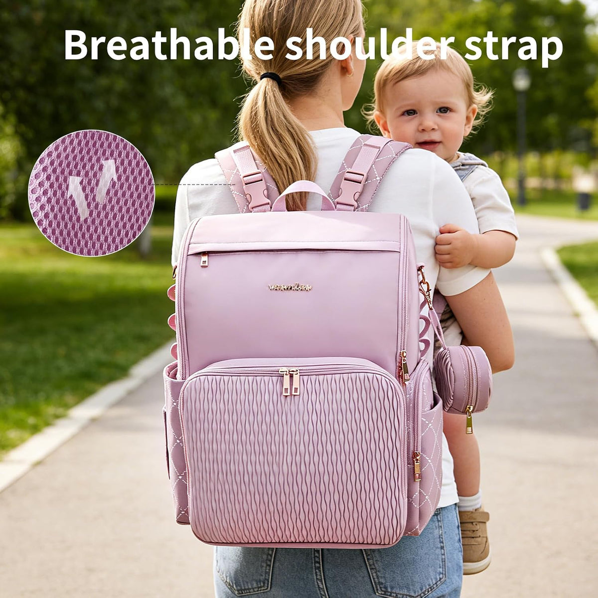 Stylish Baby Diaper Bag, Baby Bag with Changing Pad, Pacifier Case& Stroller Straps, Large Diaper Backpack Boy Girl, Water Resistant Travel Diaper Backpack for Mom Dad