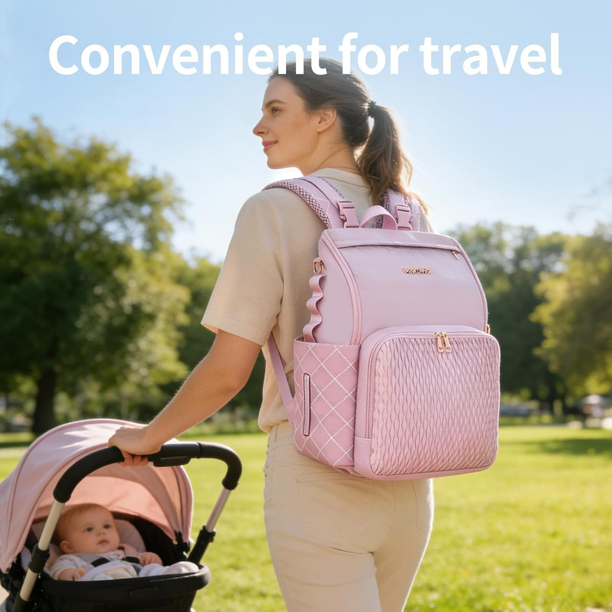 Stylish Baby Diaper Bag, Baby Bag with Changing Pad, Pacifier Case& Stroller Straps, Large Diaper Backpack Boy Girl, Water Resistant Travel Diaper Backpack for Mom Dad