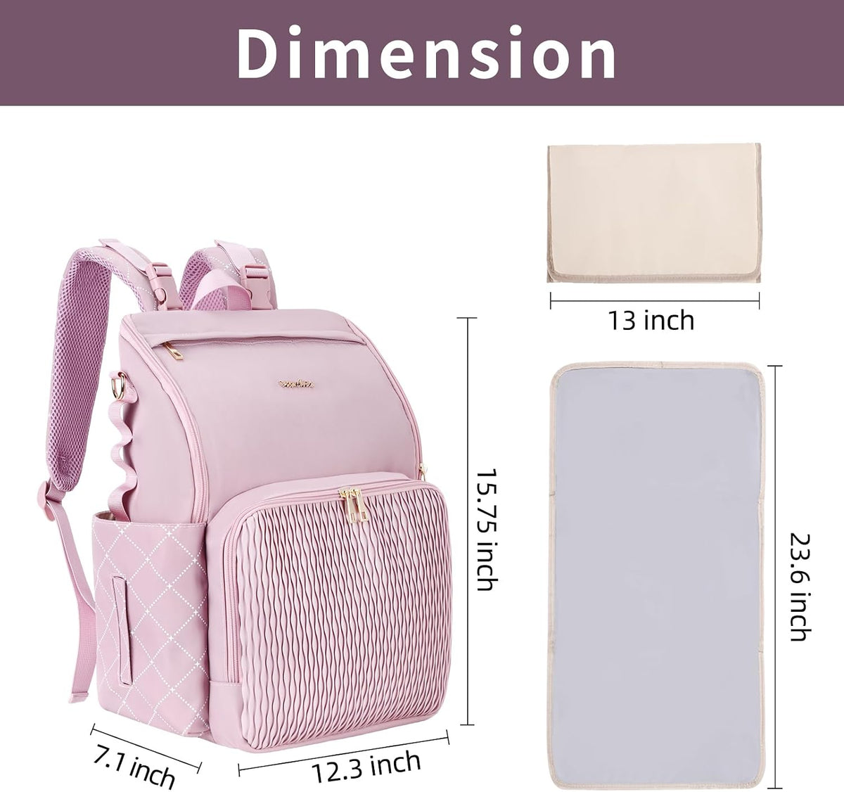 Stylish Baby Diaper Bag, Baby Bag with Changing Pad, Pacifier Case& Stroller Straps, Large Diaper Backpack Boy Girl, Water Resistant Travel Diaper Backpack for Mom Dad