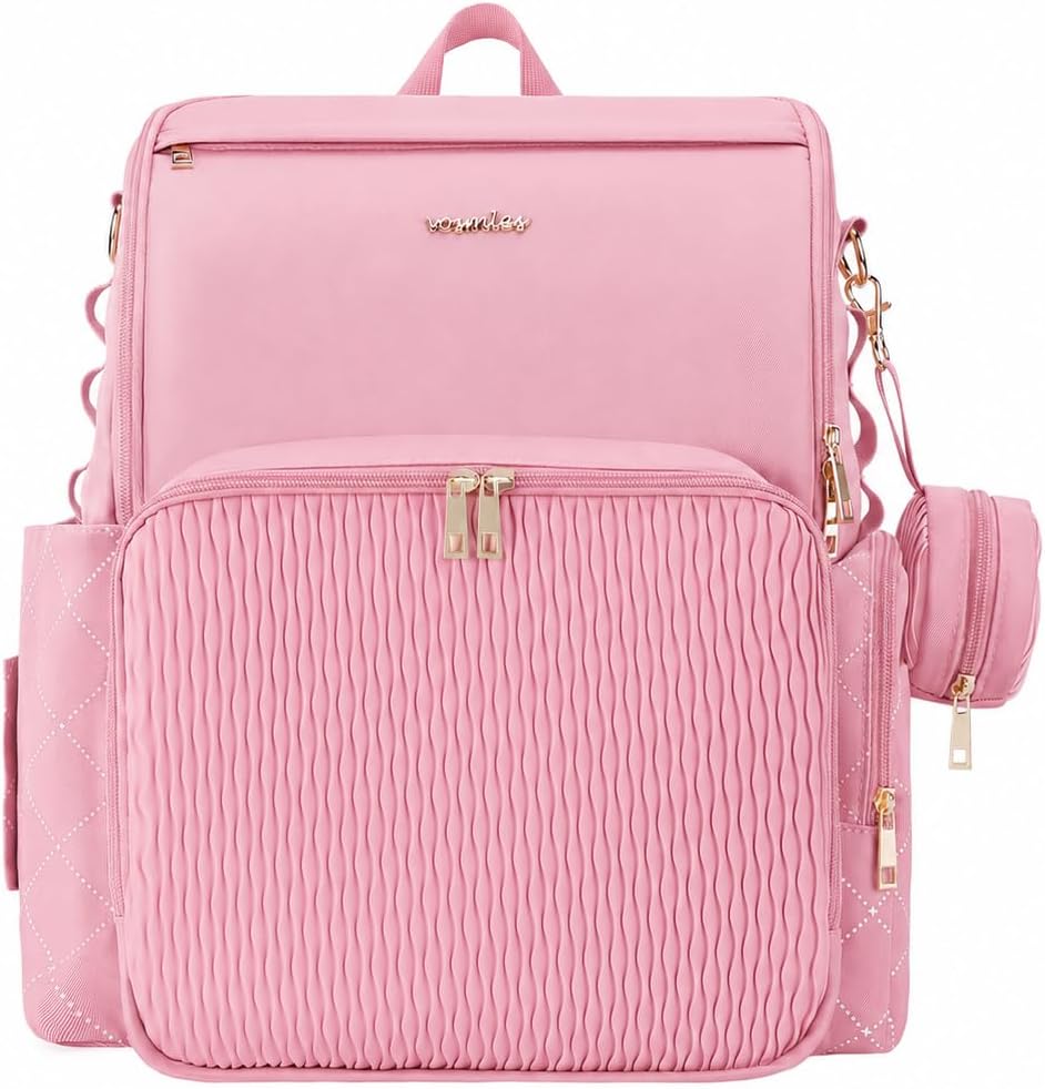 Stylish Baby Diaper Bag, Baby Bag with Changing Pad, Pacifier Case& Stroller Straps, Large Diaper Backpack Boy Girl, Water Resistant Travel Diaper Backpack for Mom Dad
