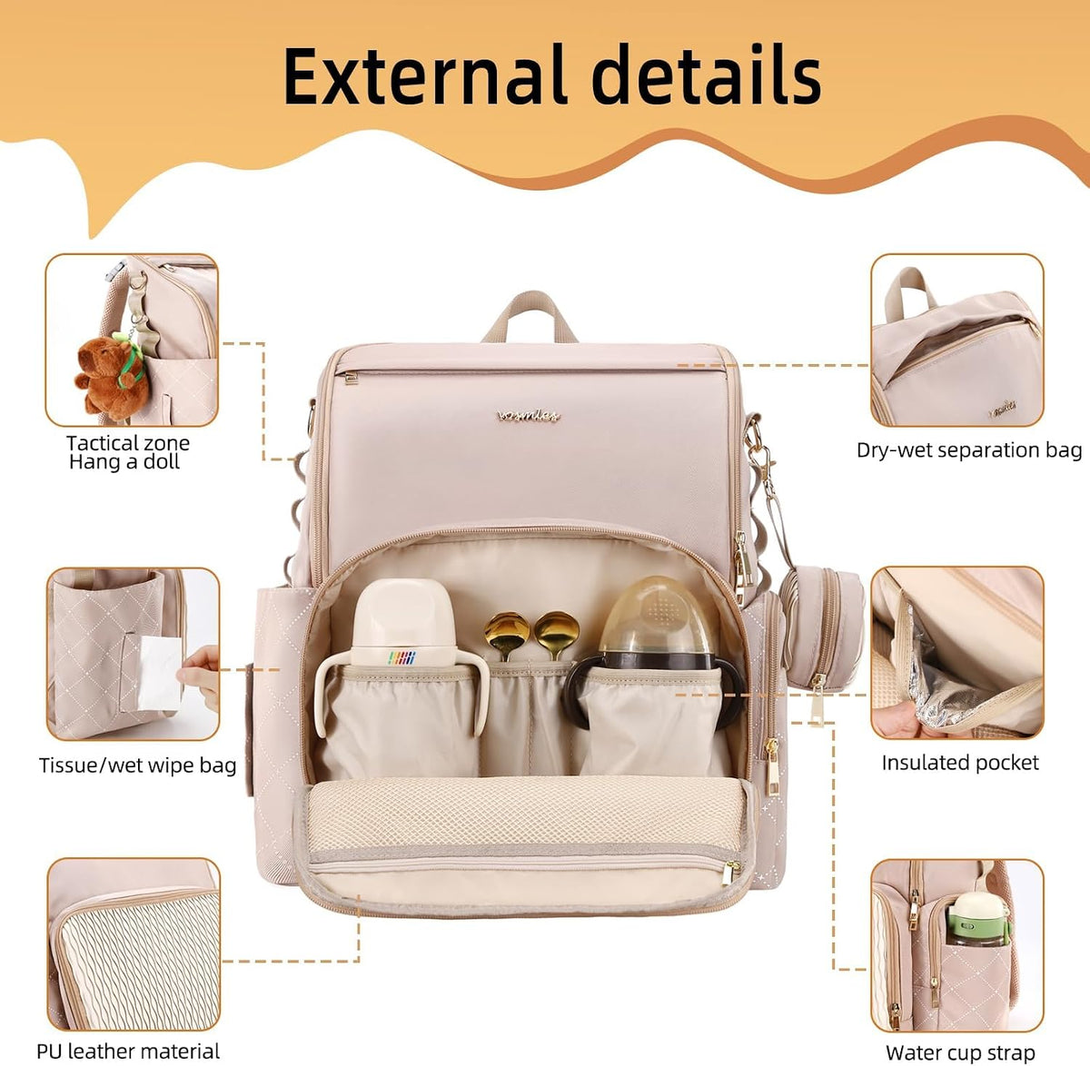 Stylish Baby Diaper Bag, Baby Bag with Changing Pad, Pacifier Case& Stroller Straps, Large Diaper Backpack Boy Girl, Water Resistant Travel Diaper Backpack for Mom Dad