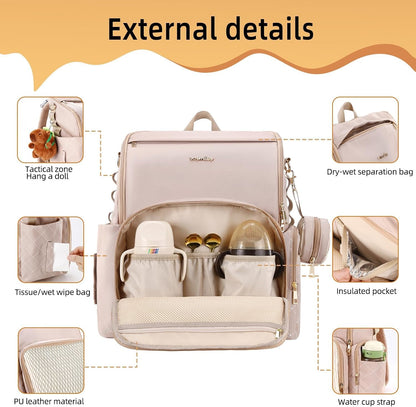 Stylish Baby Diaper Bag, Baby Bag with Changing Pad, Pacifier Case& Stroller Straps, Large Diaper Backpack Boy Girl, Water Resistant Travel Diaper Backpack for Mom Dad