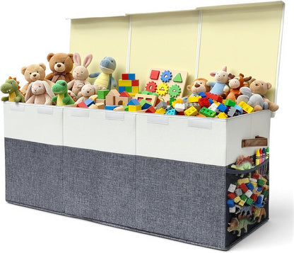 Extra Large Toy Storage Box with Lid, Collapsible Kids Toy Box, Sturdy Toys Storage Chest Bin Organizer Basket with Dividers for Kids, Boys, Girls, Living Room, Bedroom, Nursery, Playroom, 40"x14"x16"