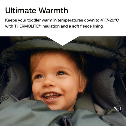 Performance Winter Footmuff–Thermolite® Insulated, Water-Repellent Stroller Footmuff with Removable Insert, Adjustable Hood, Reflective Details – Fits All Strollers - Heritage Black