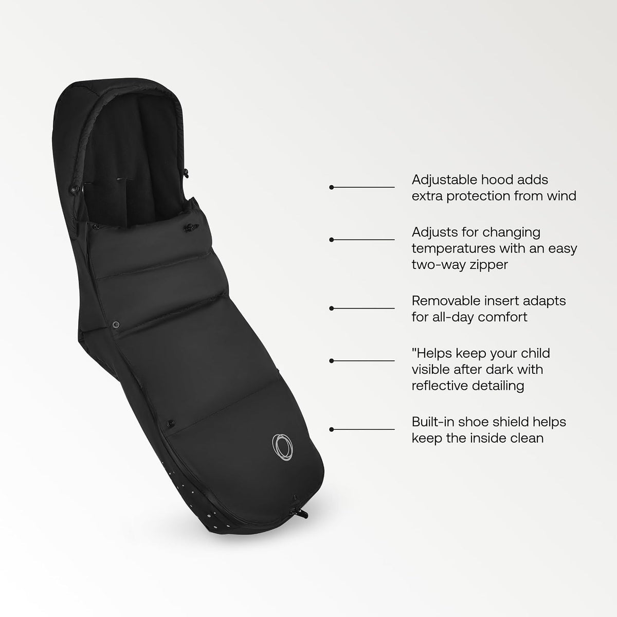 Performance Winter Footmuff–Thermolite® Insulated, Water-Repellent Stroller Footmuff with Removable Insert, Adjustable Hood, Reflective Details – Fits All Strollers - Heritage Black