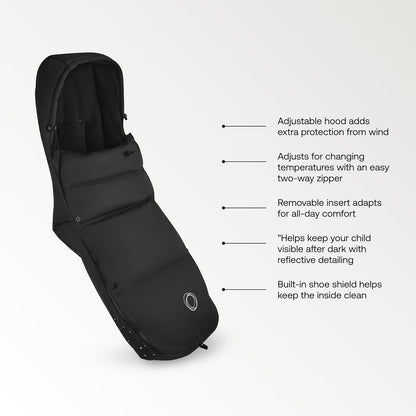 Performance Winter Footmuff–Thermolite® Insulated, Water-Repellent Stroller Footmuff with Removable Insert, Adjustable Hood, Reflective Details – Fits All Strollers - Heritage Black