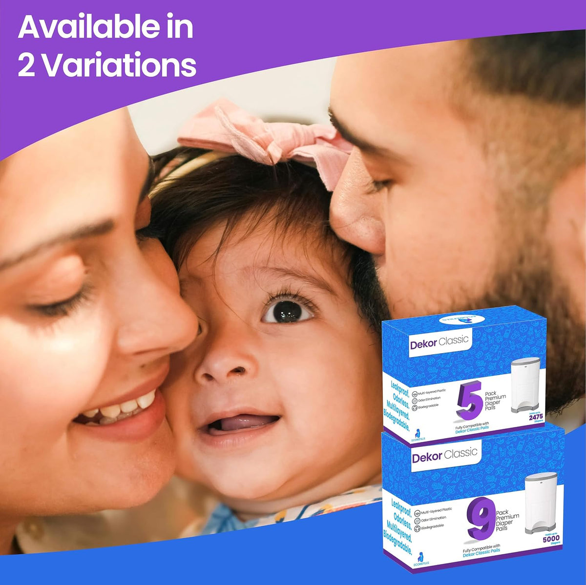 Refill Bags Compatible with DEKOR CLASSIC Diaper Pails, 9 Pack