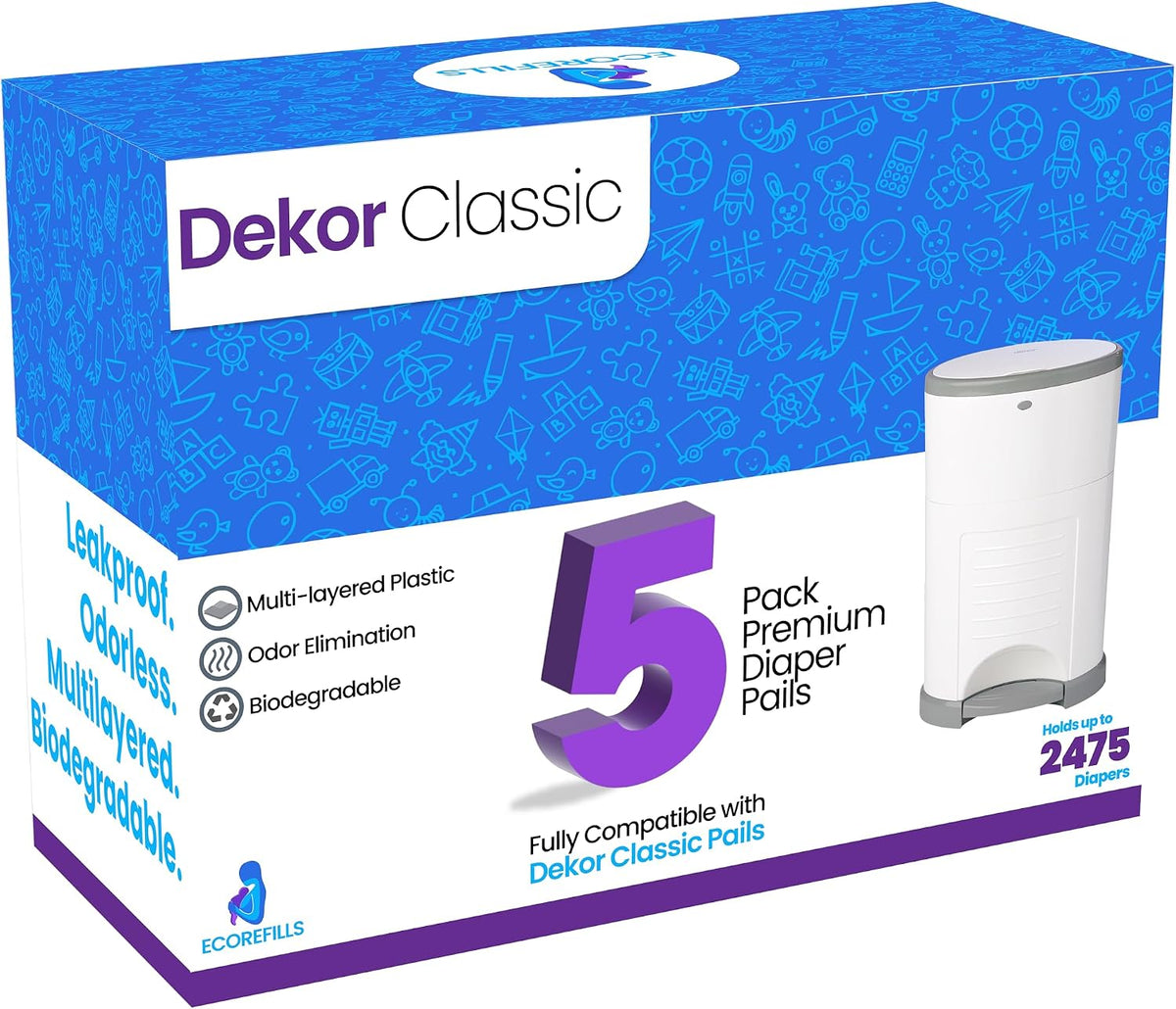 Refill Bags Compatible with DEKOR CLASSIC Diaper Pails, 9 Pack