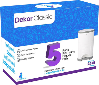 Refill Bags Compatible with DEKOR CLASSIC Diaper Pails, 9 Pack