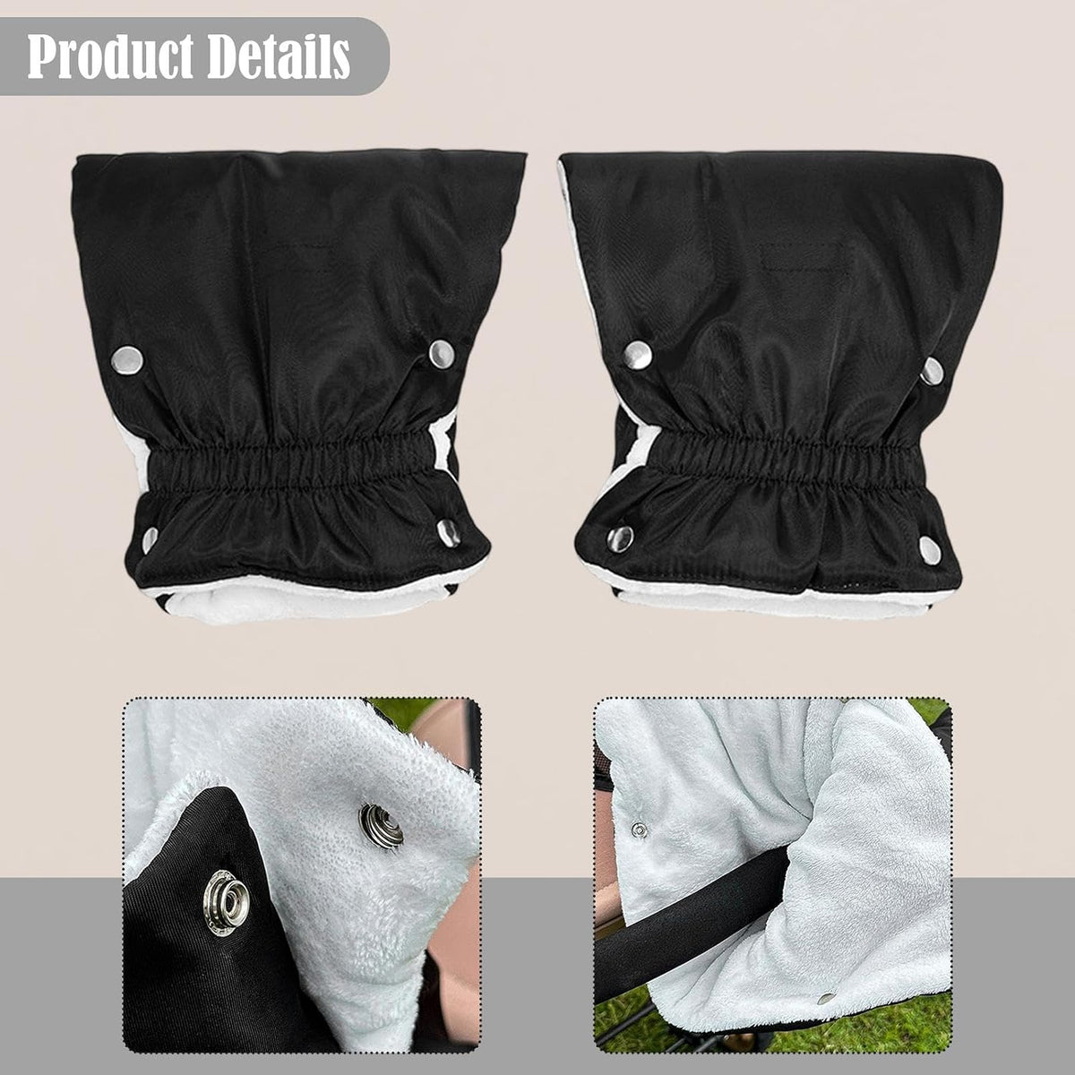 Hand Muff Winter Gloves (2Pcs) - Universal Size, Windproof Hand Warmer with Snap Button Closure