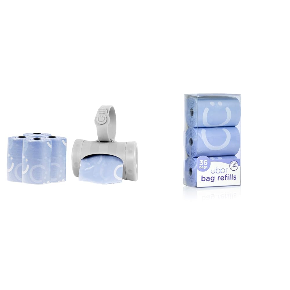 On-the-Go Gray Bag Dispenser & Waste Disposal Bags Refill, Lavender Scented Baby Savings Bundle & Refill Bags, Value Pack of 36, Baby On-The-Go Diapering Essentials