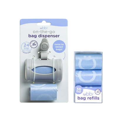 On-the-Go Gray Bag Dispenser & Waste Disposal Bags Refill, Lavender Scented Baby Savings Bundle & Refill Bags, Value Pack of 36, Baby On-The-Go Diapering Essentials