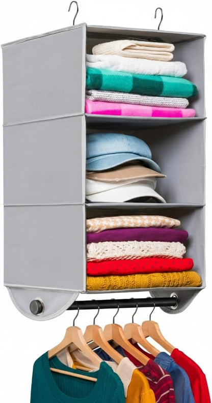Hanging Closet Organizer with Garment Rod, 4-Shelf