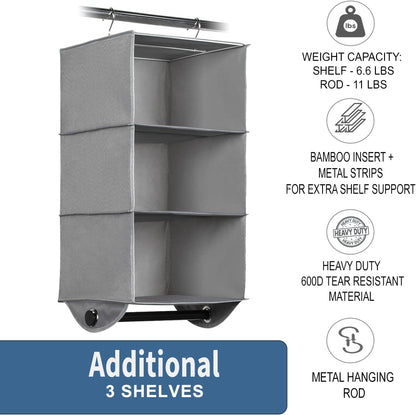 Hanging Closet Organizer with Garment Rod, 4-Shelf