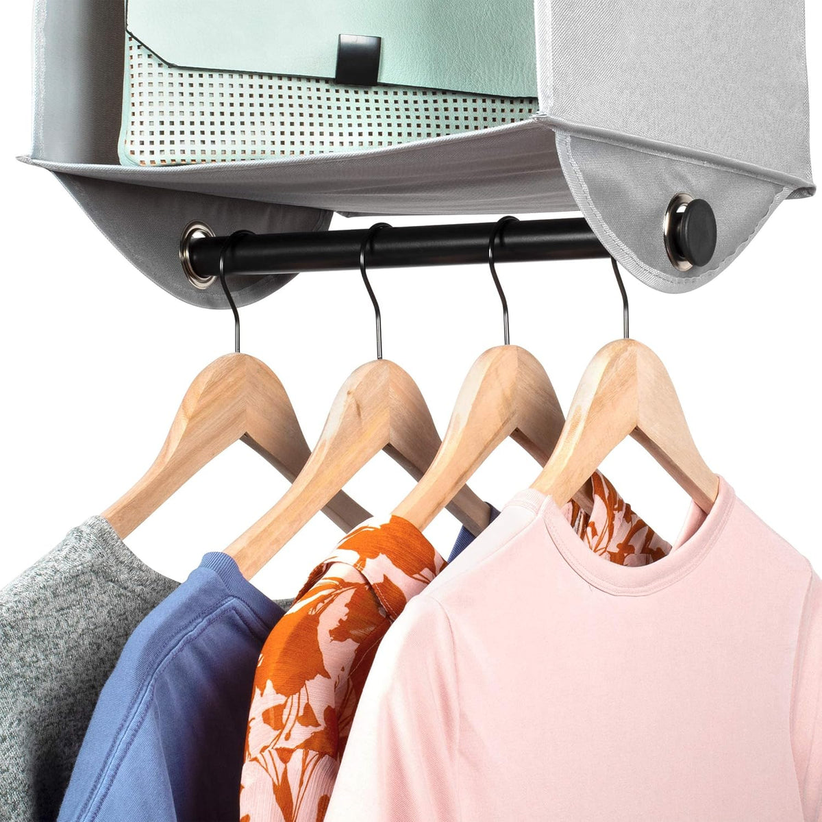 Hanging Closet Organizer with Garment Rod, 4-Shelf