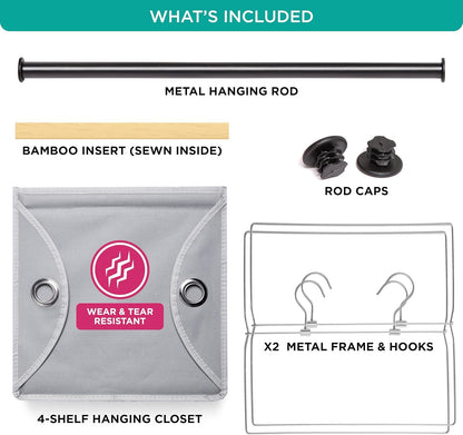 Hanging Closet Organizer with Garment Rod, 4-Shelf