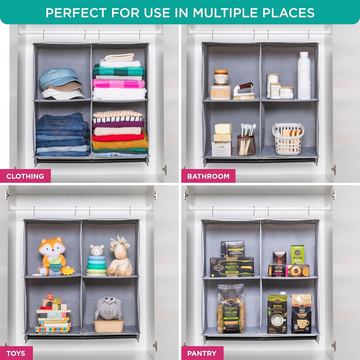 Hanging Closet Organizer with Garment Rod, 4-Shelf