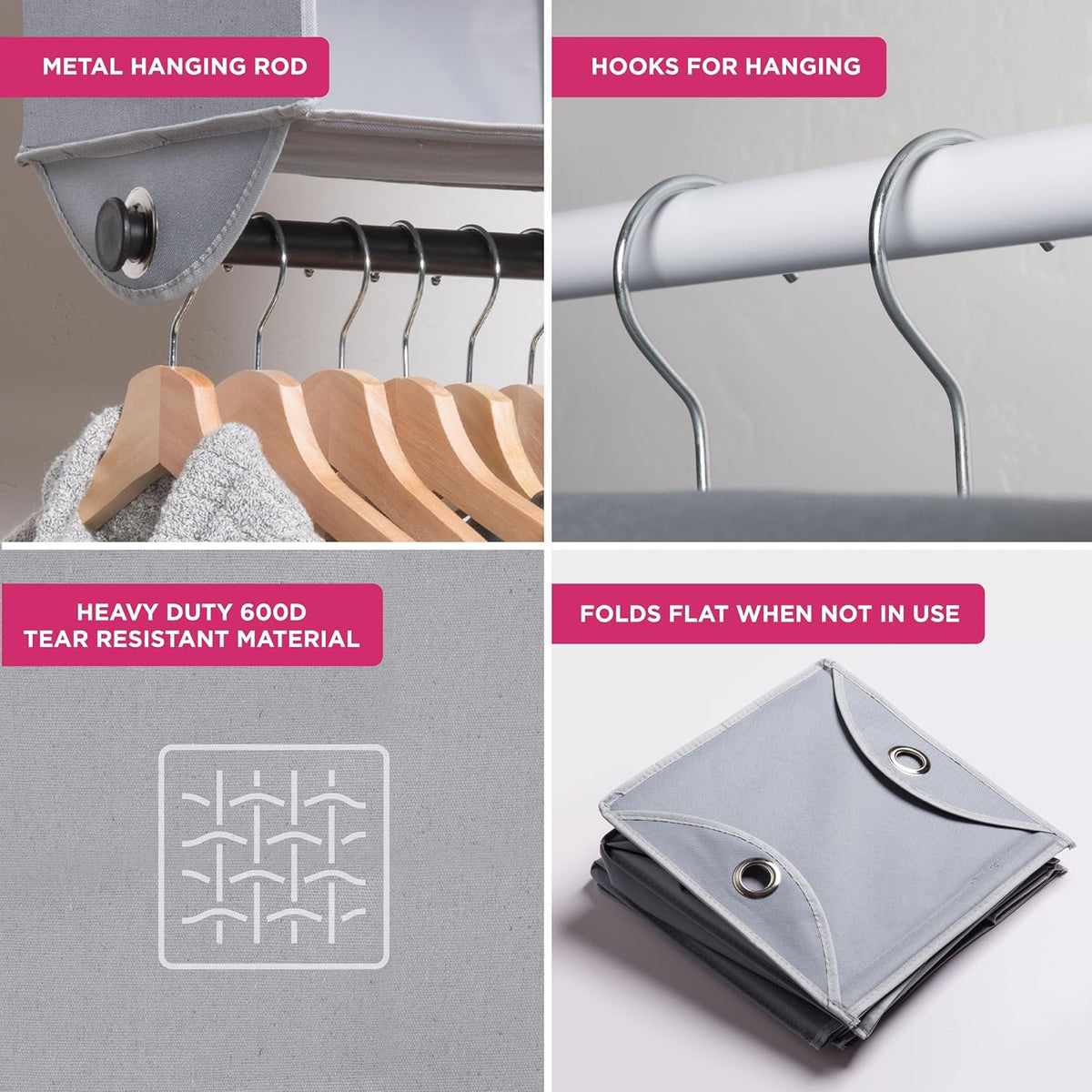 Hanging Closet Organizer with Garment Rod, 4-Shelf