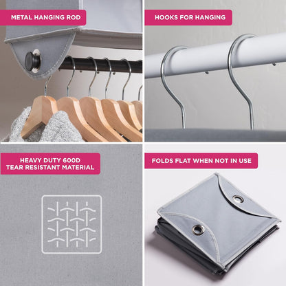 Hanging Closet Organizer with Garment Rod, 4-Shelf