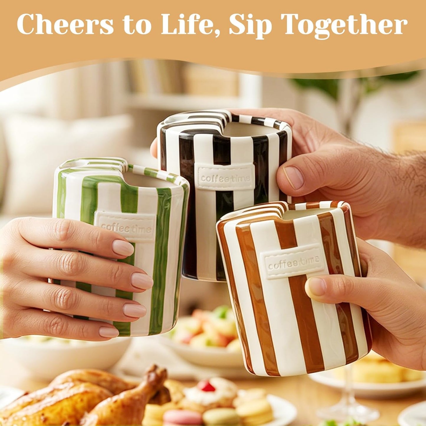 Ceramic Coffee Mug Novelty Ceramic Travel Mug Cute Espresso Cups To Go Anthropologie Latte Cups Aesthetic Green Pottery Mugs With Sip Hole 10oz Clay Striped Vintage Handmade Coffee Cup for Home