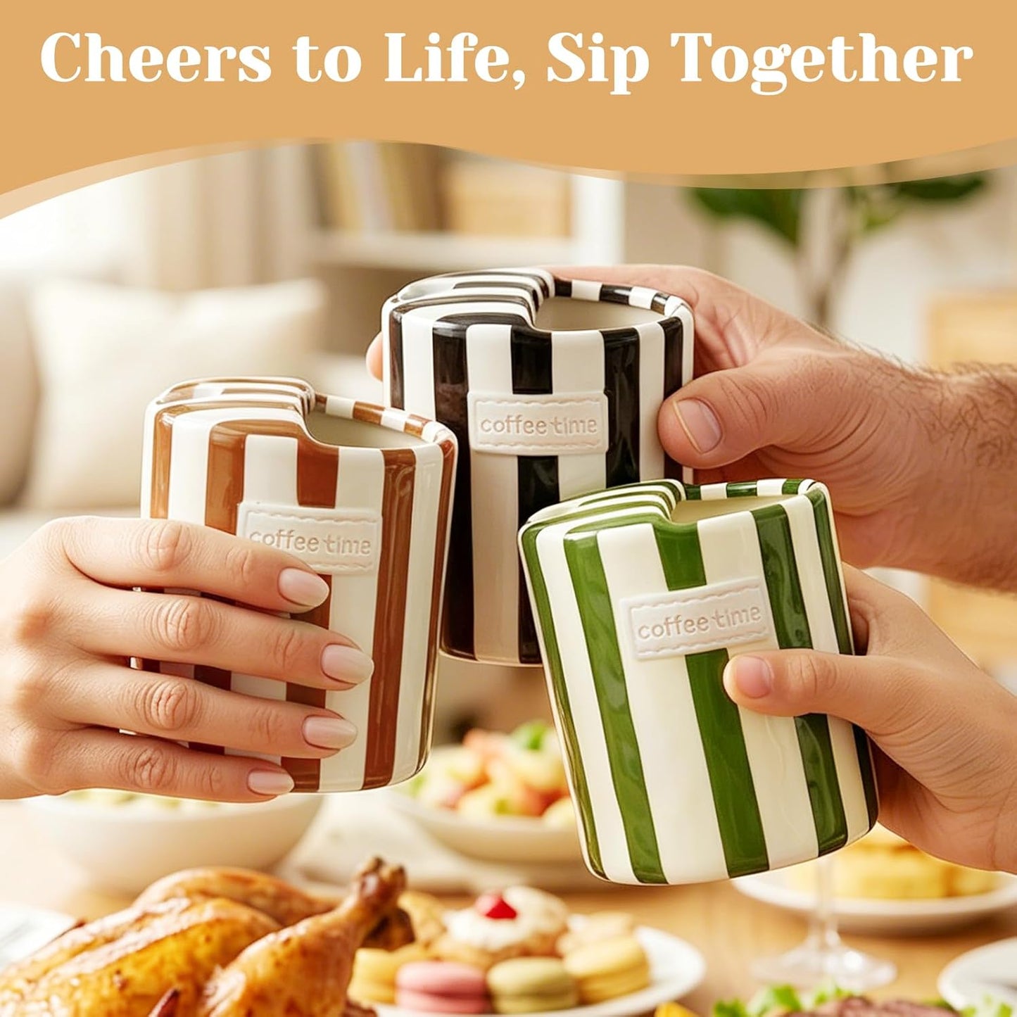 Ceramic Coffee Mug Novelty Ceramic Travel Mug Cute Espresso Cups To Go Anthropologie Latte Cups Aesthetic Green Pottery Mugs With Sip Hole 10oz Clay Striped Vintage Handmade Coffee Cup for Home