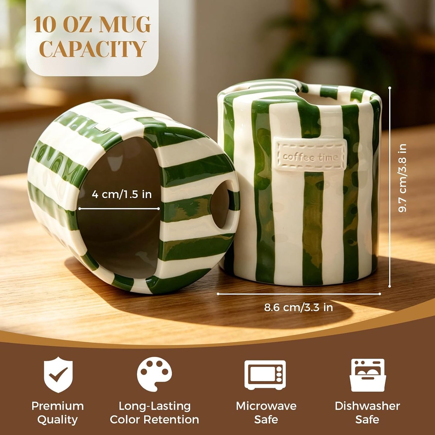 Ceramic Coffee Mug Novelty Ceramic Travel Mug Cute Espresso Cups To Go Anthropologie Latte Cups Aesthetic Green Pottery Mugs With Sip Hole 10oz Clay Striped Vintage Handmade Coffee Cup for Home