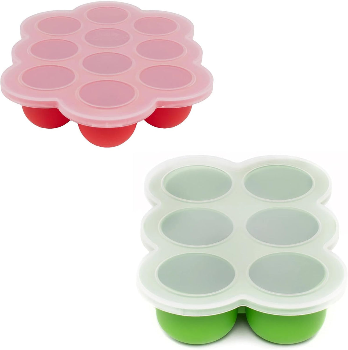 Silicone Baby Food Freezer Trays 2-Pack Bundle - Ten 1.5oz & Six 3oz Portions - Clip-on Lids - Homemade Purée & Breast Milk Storage