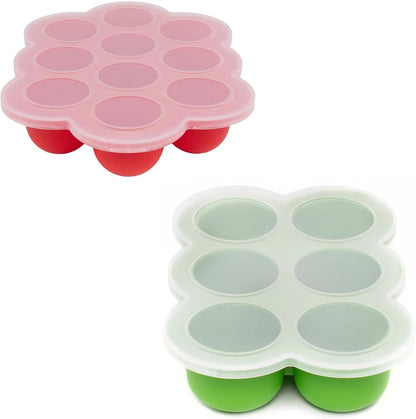 Silicone Baby Food Freezer Trays 2-Pack Bundle - Ten 1.5oz & Six 3oz Portions - Clip-on Lids - Homemade Purée & Breast Milk Storage