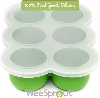 Silicone Baby Food Freezer Trays 2-Pack Bundle - Ten 1.5oz & Six 3oz Portions - Clip-on Lids - Homemade Purée & Breast Milk Storage