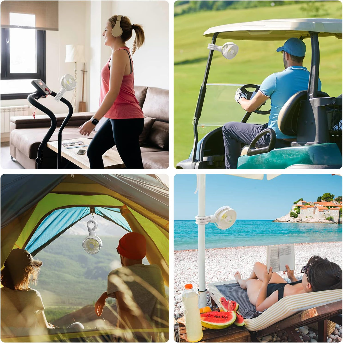 JISULIFE Mini Stroller Fan 4000mAh Battery Operated with 4 Speeds, Rechargeable 720°Rotatable, Clip on for Baby Carseat/Crib/Golf Cart/Treadmill -White