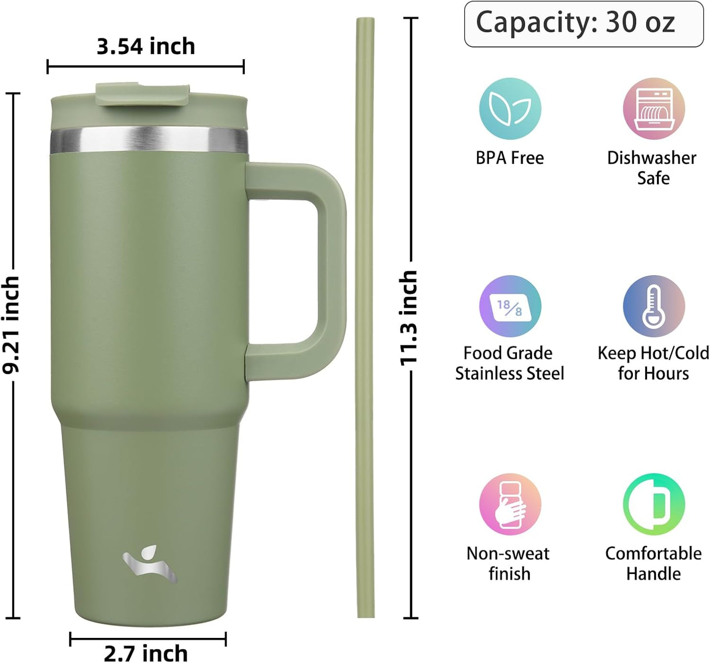 40 oz Insulated Tumbler Water Bottle with Handle, Straw Lid | BPA-free and dishwasher safe; made for gym, travel, coffee and gifting, 2 straws, cup holder friendly,Indigo Black