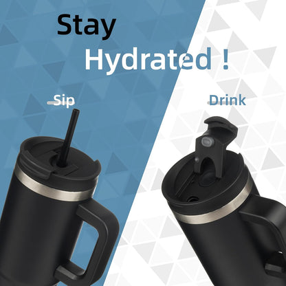 40 oz Insulated Tumbler Water Bottle with Handle, Straw Lid | BPA-free and dishwasher safe; made for gym, travel, coffee and gifting, 2 straws, cup holder friendly,Indigo Black