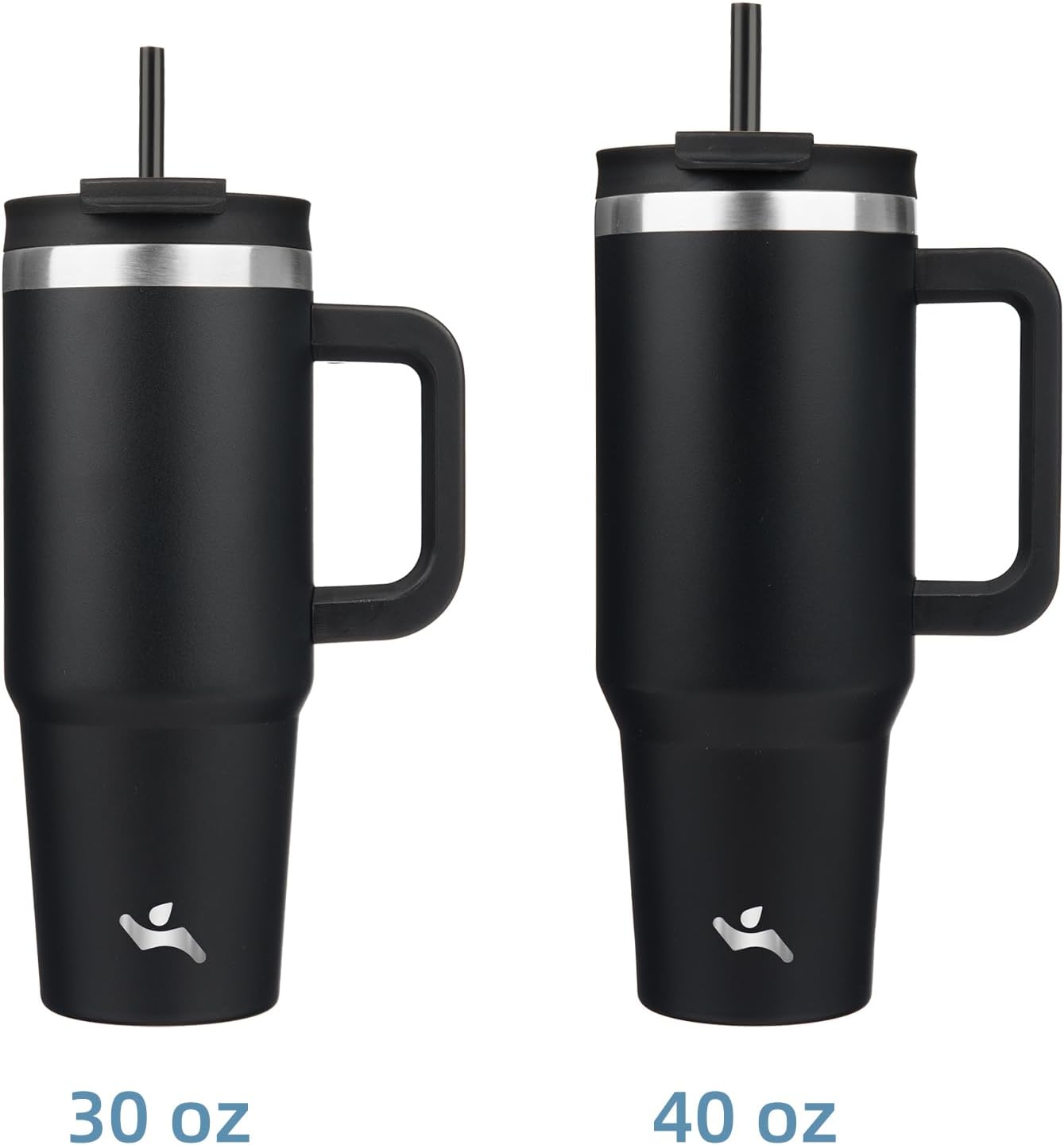 40 oz Insulated Tumbler Water Bottle with Handle, Straw Lid | BPA-free and dishwasher safe; made for gym, travel, coffee and gifting, 2 straws, cup holder friendly,Indigo Black