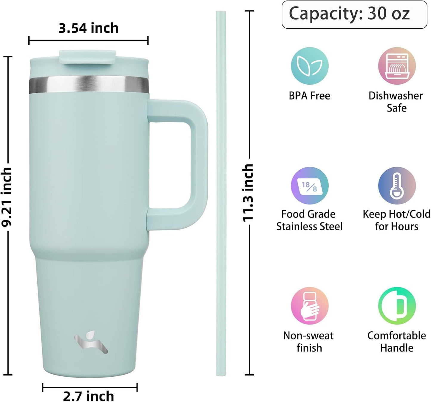 40 oz Insulated Tumbler Water Bottle with Handle, Straw Lid | BPA-free and dishwasher safe; made for gym, travel, coffee and gifting, 2 straws, cup holder friendly,Indigo Black