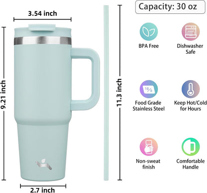 40 oz Insulated Tumbler Water Bottle with Handle, Straw Lid | BPA-free and dishwasher safe; made for gym, travel, coffee and gifting, 2 straws, cup holder friendly,Indigo Black