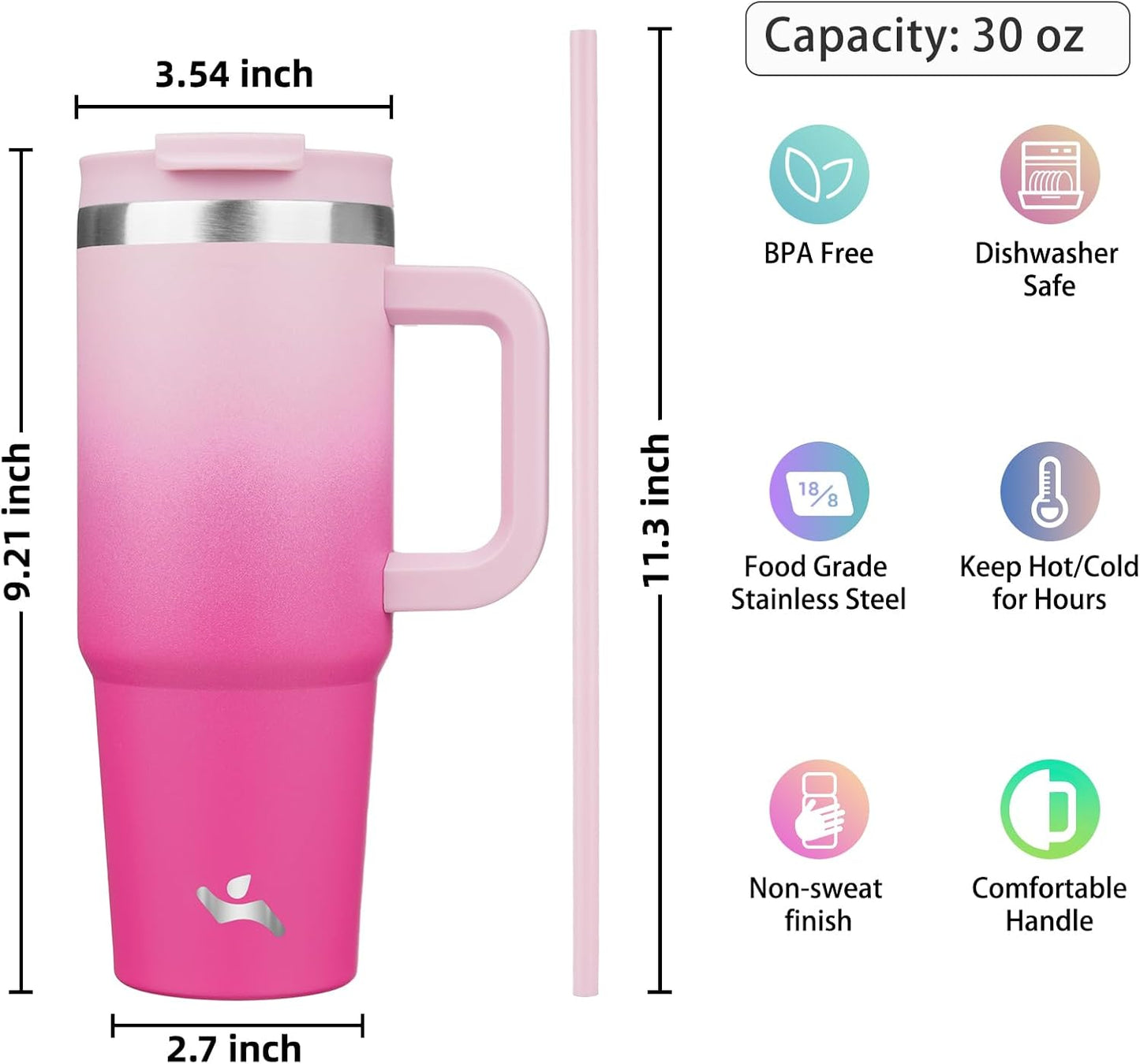 40 oz Insulated Tumbler Water Bottle with Handle, Straw Lid | BPA-free and dishwasher safe; made for gym, travel, coffee and gifting, 2 straws, cup holder friendly,Indigo Black