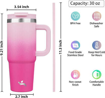 40 oz Insulated Tumbler Water Bottle with Handle, Straw Lid | BPA-free and dishwasher safe; made for gym, travel, coffee and gifting, 2 straws, cup holder friendly,Indigo Black