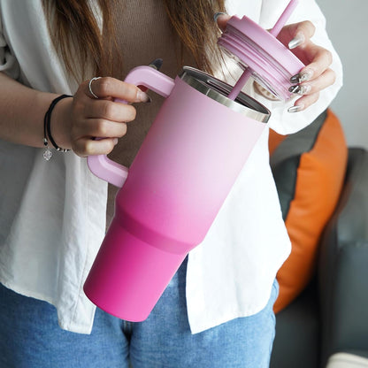 40 oz Insulated Tumbler Water Bottle with Handle, Straw Lid | BPA-free and dishwasher safe; made for gym, travel, coffee and gifting, 2 straws, cup holder friendly,Indigo Black