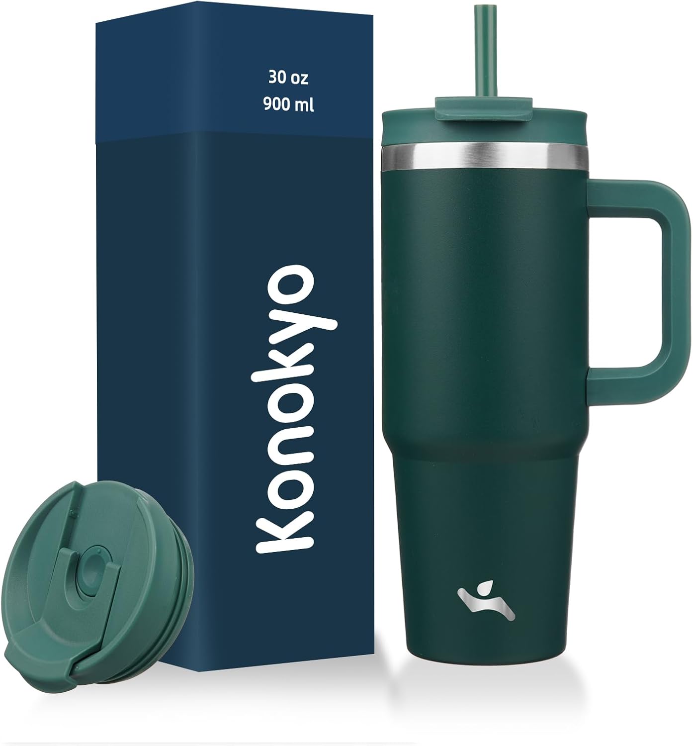 40 oz Insulated Tumbler Water Bottle with Handle, Straw Lid | BPA-free and dishwasher safe; made for gym, travel, coffee and gifting, 2 straws, cup holder friendly,Indigo Black