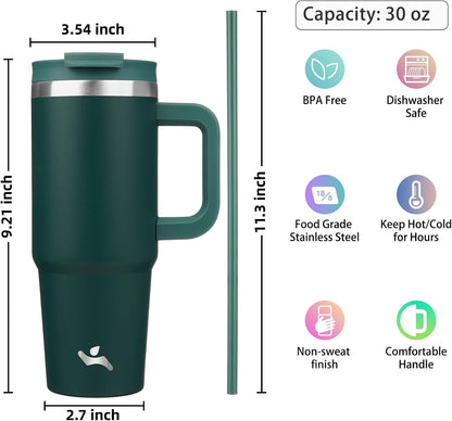 40 oz Insulated Tumbler Water Bottle with Handle, Straw Lid | BPA-free and dishwasher safe; made for gym, travel, coffee and gifting, 2 straws, cup holder friendly,Indigo Black
