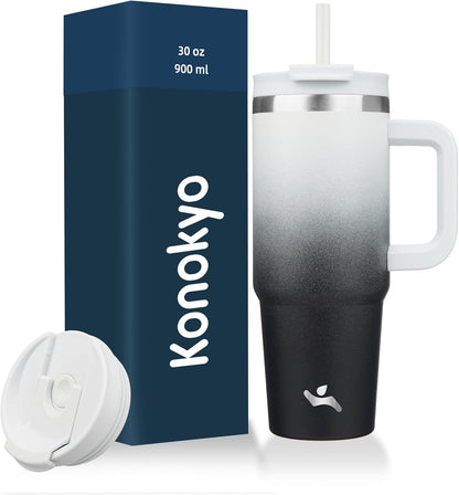 40 oz Insulated Tumbler Water Bottle with Handle, Straw Lid | BPA-free and dishwasher safe; made for gym, travel, coffee and gifting, 2 straws, cup holder friendly,Indigo Black