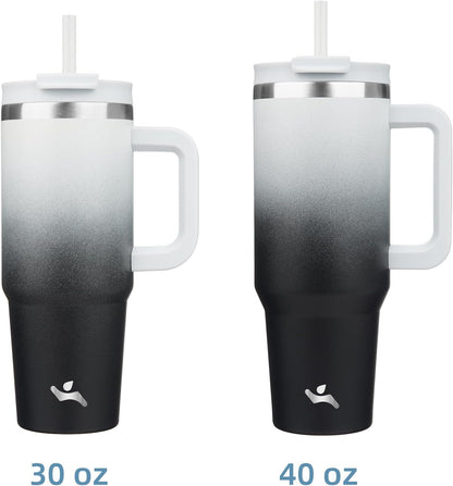 40 oz Insulated Tumbler Water Bottle with Handle, Straw Lid | BPA-free and dishwasher safe; made for gym, travel, coffee and gifting, 2 straws, cup holder friendly,Indigo Black