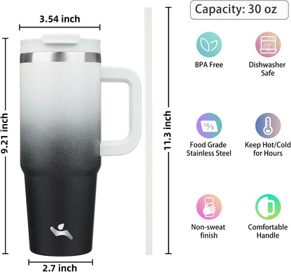 40 oz Insulated Tumbler Water Bottle with Handle, Straw Lid | BPA-free and dishwasher safe; made for gym, travel, coffee and gifting, 2 straws, cup holder friendly,Indigo Black
