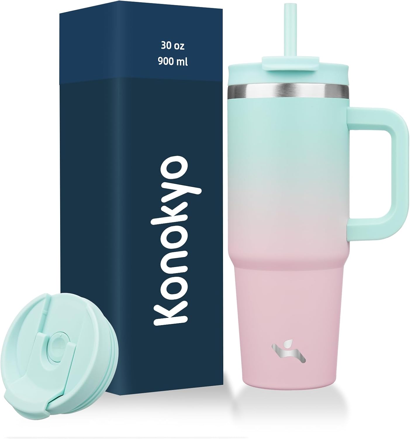 40 oz Insulated Tumbler Water Bottle with Handle, Straw Lid | BPA-free and dishwasher safe; made for gym, travel, coffee and gifting, 2 straws, cup holder friendly,Indigo Black