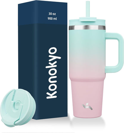 40 oz Insulated Tumbler Water Bottle with Handle, Straw Lid | BPA-free and dishwasher safe; made for gym, travel, coffee and gifting, 2 straws, cup holder friendly,Indigo Black