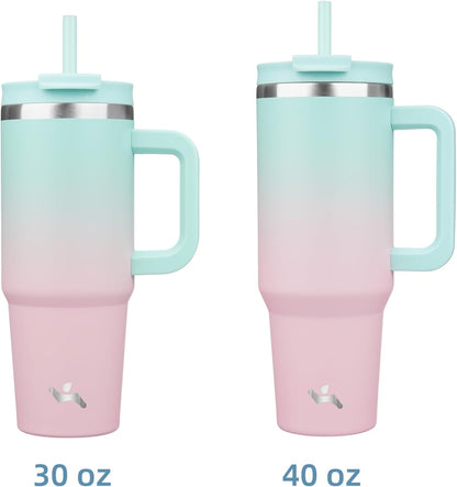 40 oz Insulated Tumbler Water Bottle with Handle, Straw Lid | BPA-free and dishwasher safe; made for gym, travel, coffee and gifting, 2 straws, cup holder friendly,Indigo Black