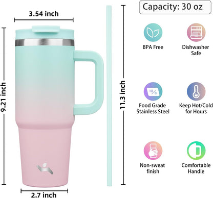 40 oz Insulated Tumbler Water Bottle with Handle, Straw Lid | BPA-free and dishwasher safe; made for gym, travel, coffee and gifting, 2 straws, cup holder friendly,Indigo Black